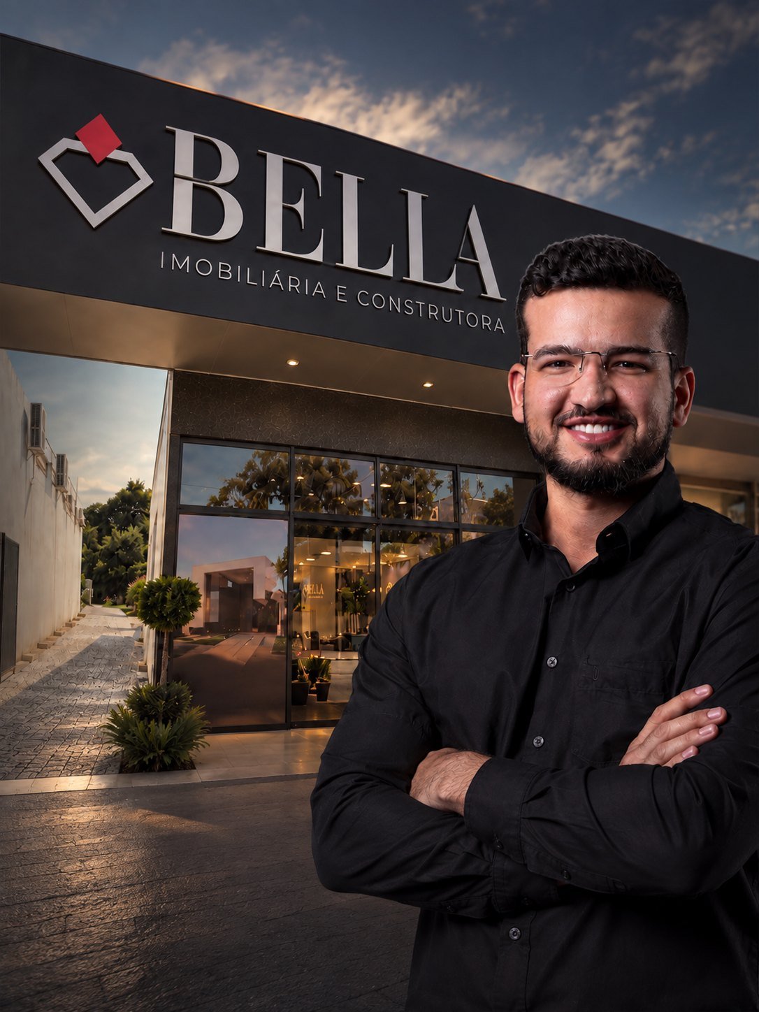 Corretor da Bella Imobiliária em frente à sede, na Rua General Osório — Cáceres/MT