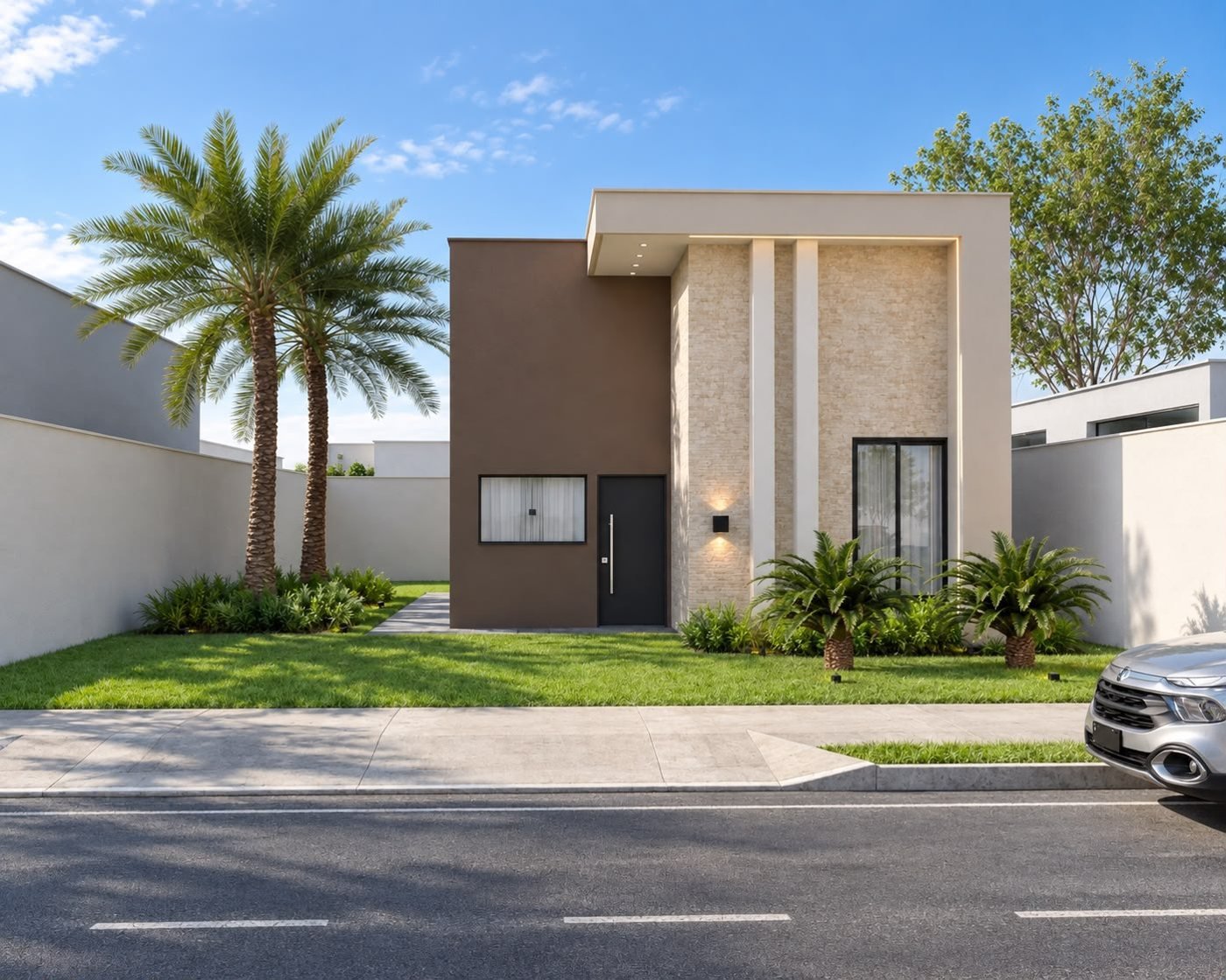 Fachada da Planta Aroeira — casa construída pela Bella em Cáceres