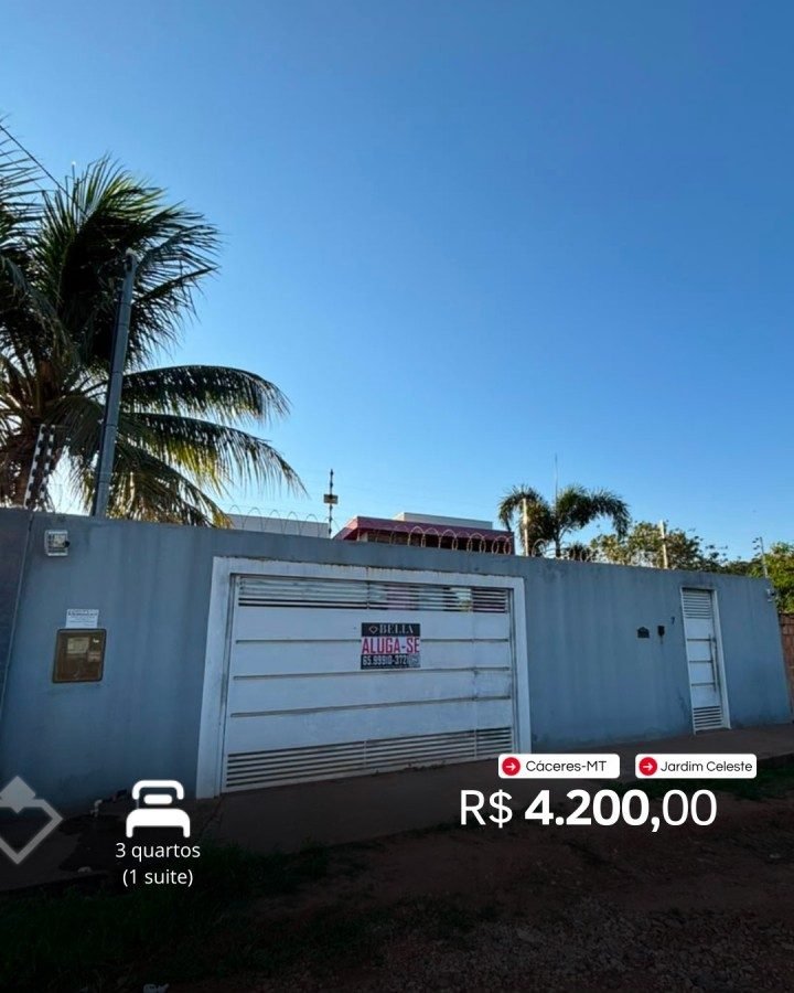 Casa para alugar em Jardim Celeste, Cáceres — Casa 3 quartos · Jardim Celeste