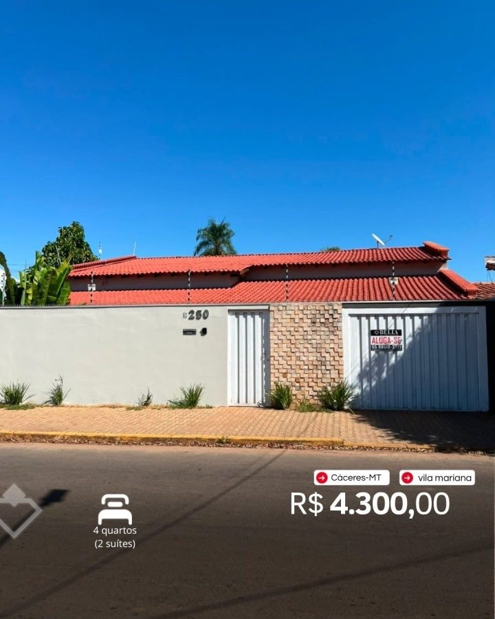 Casa para alugar em Vila Mariana, Cáceres — Casa 4 quartos · Vila Mariana